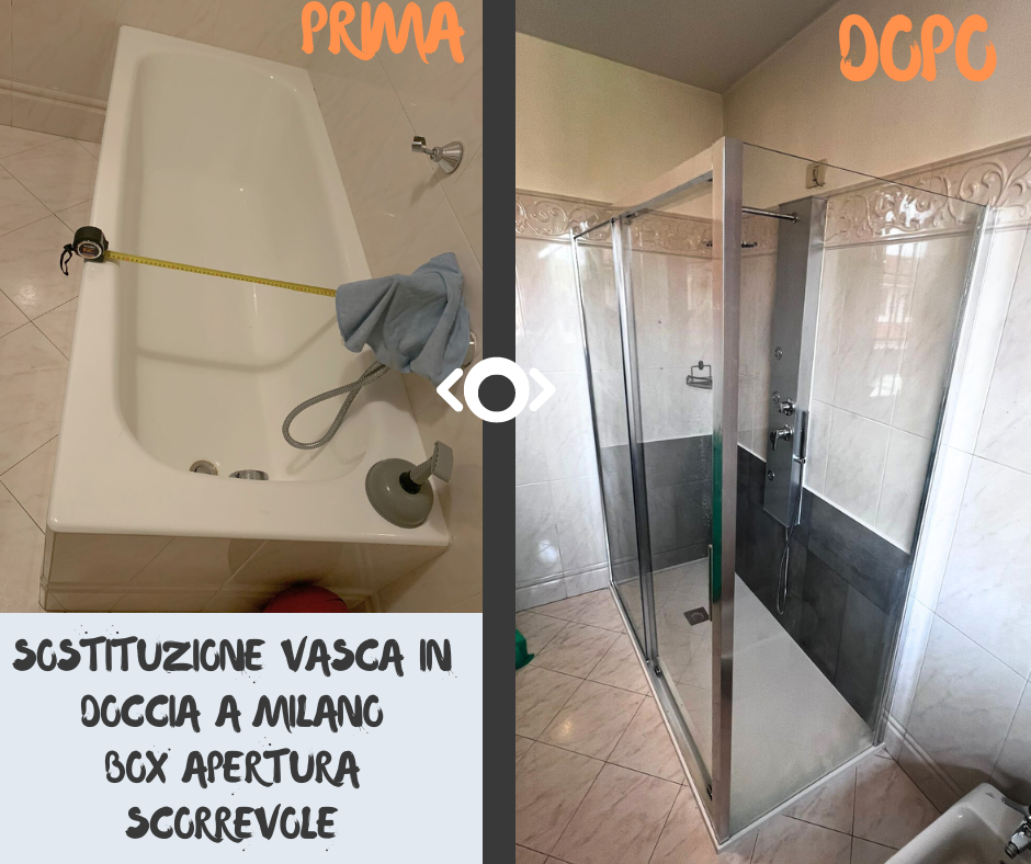 Sostituzione dalla vasca alla doccia a Milano con box doccia scorrevole